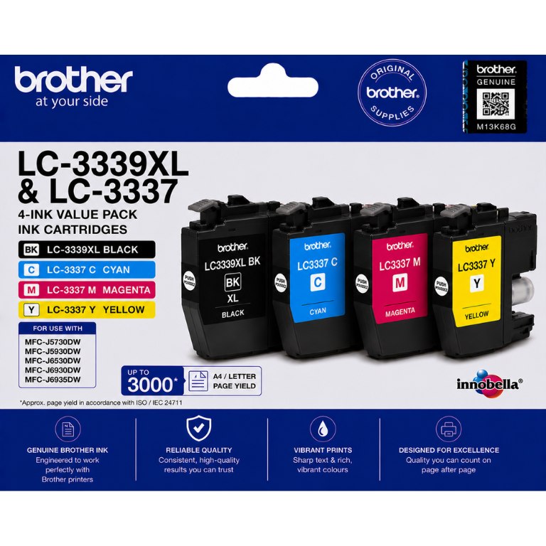 Brother LC-3339XL Black & LC-3337 LC3337 Colours Genuine 4-INK Value Pack Image