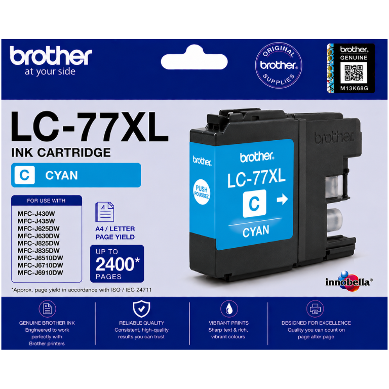Brother LC-77 XL Cyan Genuine Ink Cartridge Image