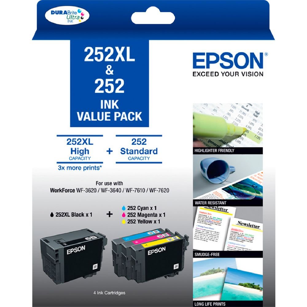 Epson 252XL Black and 252 Color Original Ink Cartridges