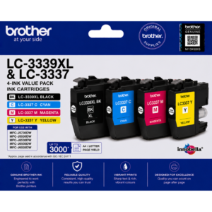 Brother LC-3339XL Black & LC-3337 LC3337 Colours Genuine 4-INK Value Pack