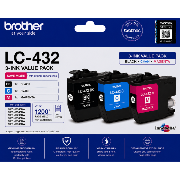 Brother LC-432 Genuine 3-Ink Value Pack Brother LC-432 Genuine 3-Ink Value Pack
