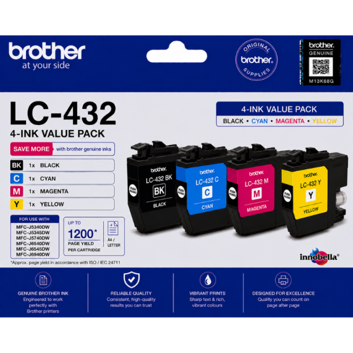 Brother LC-432 Genuine 4-Ink Value Pack Brother LC-432 Genuine 4-Ink Value Pack