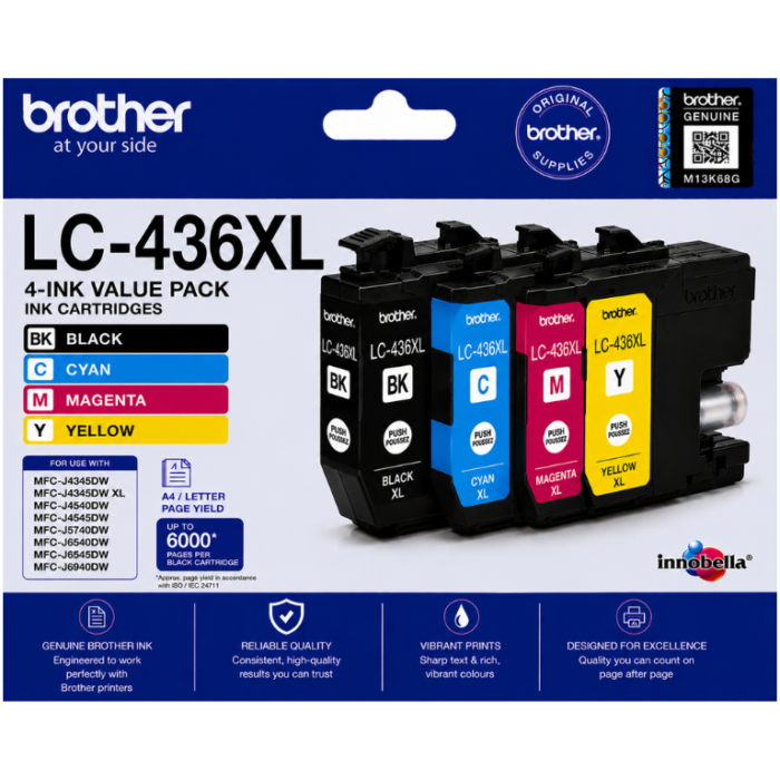 Brother LC-436XL Genuine 4-Ink Value Pack Brother LC-436XL Genuine 4-Ink Value Pack