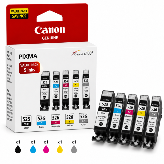 Canon PGI 525 CLI 526 Genuine Value Pack 5 Inks Canon PGI 525/ CLI 526 Genuine Value Pack 5 Inks